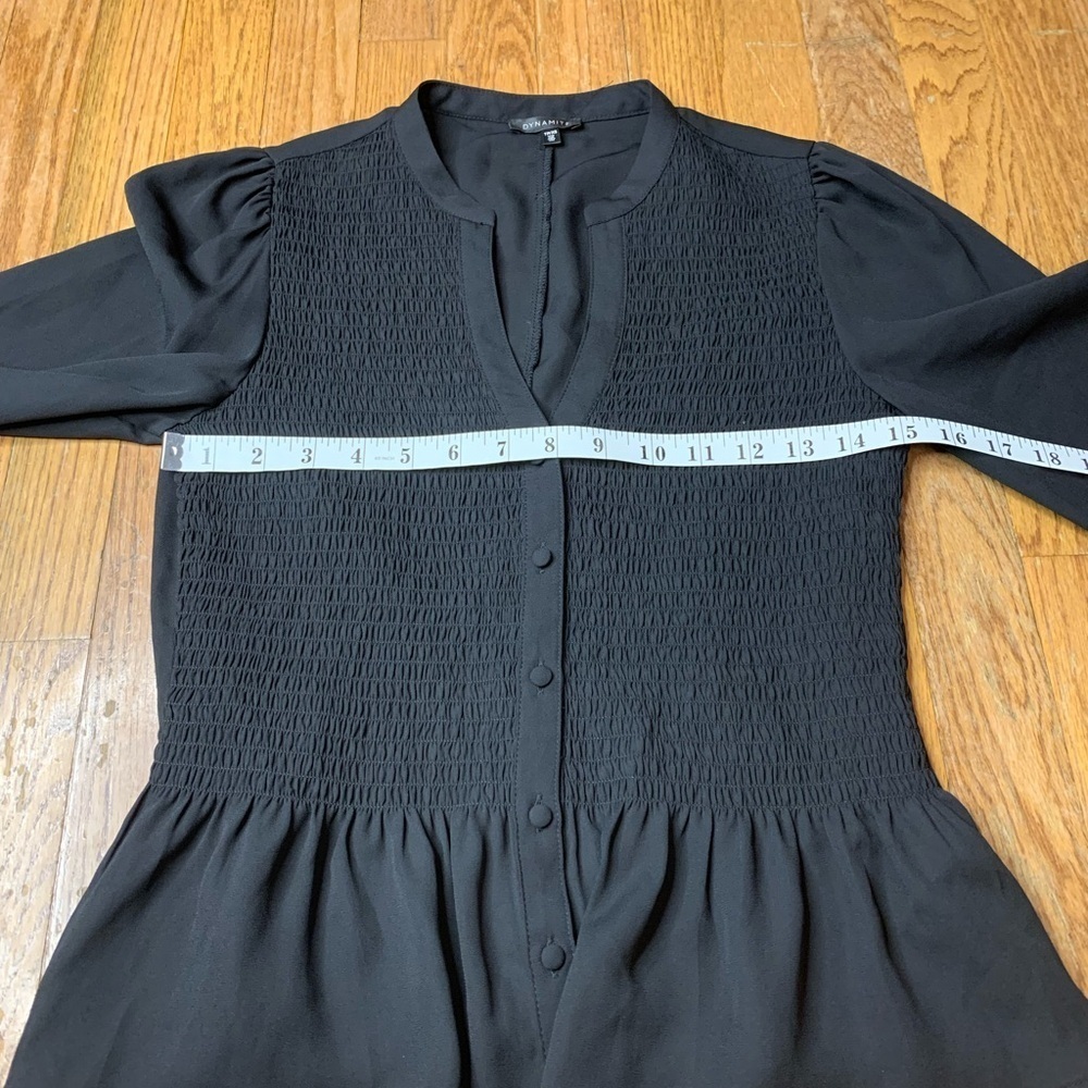 Dynamite Black Smocked Peplum Blouse - Long Balloon Sleeve XS - Picture 7 of 8